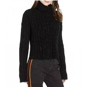 NEW PAM & GELA side slit turtleneck wool blend metallic sweater in black